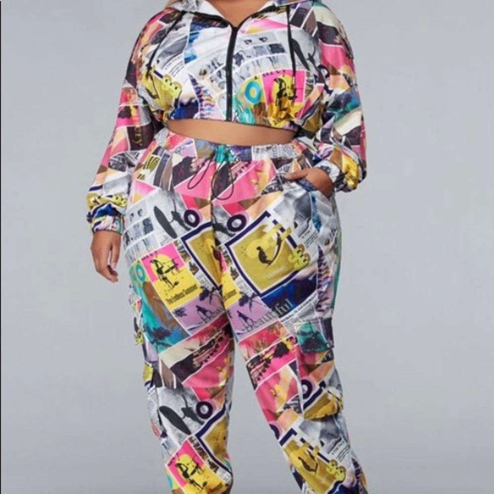 Plus size pink newspaper 2 piece set